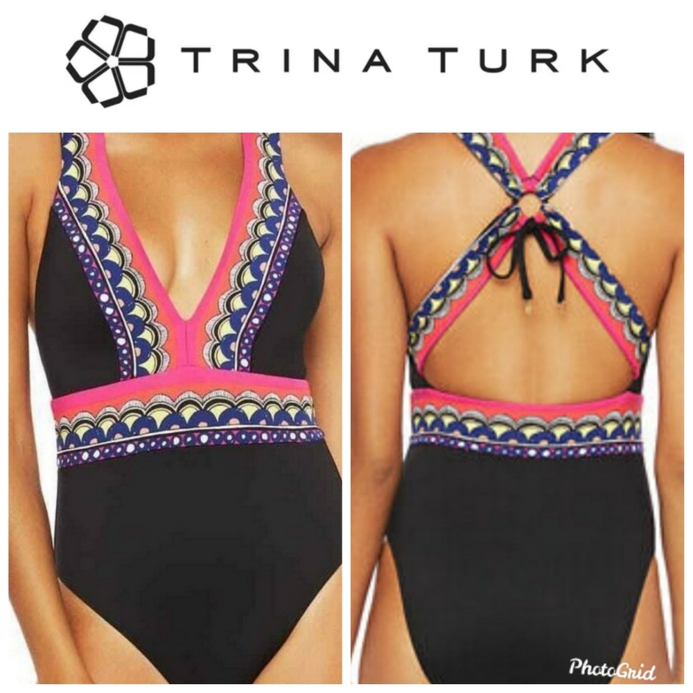 NWOT Trina Turk Tanzania Scarf Plunge One Piece